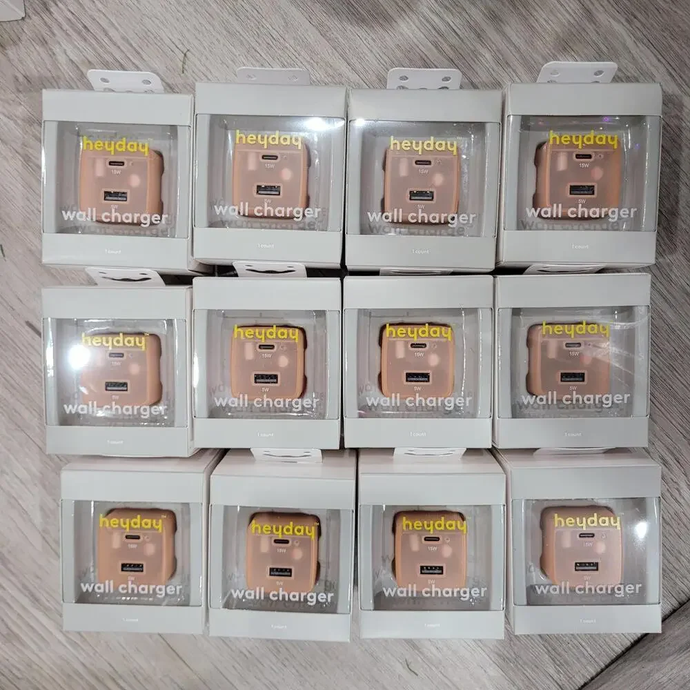 12pk heyday 2-Port 15W USB-A and USB-C Wall Charger Peach Color New